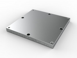 iso view render of CPT-3.00-3.00-0.25-AL mounting plate for 3 inch water blocks