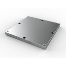 iso view render of CPT-3.00-3.00-0.25-AL mounting plate for 3 inch water blocks