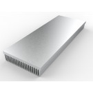 iso render view of HS-14.0-5.4-1.4-01 extruded aluminum heatsink with 21 fins on 1 side and a flat mounting base as shown