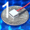image of mini micro peltier TEC cooler module 00711-5N30-08CU4 shown sitting on USA Dime 10 cent coin for scale