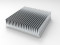 iso render view of HS-5.4-5.4-1.4-01 extruded aluminum heatsink with 21 fins on 1 side and a flat mounting base. Shown with the fins pointing up