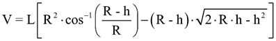 image of formula for calculating volume of a partially filled cylinder in a horizontal position