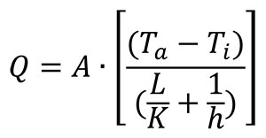 image of formula to calculate the heat gain or loss through the walls of an insulated container