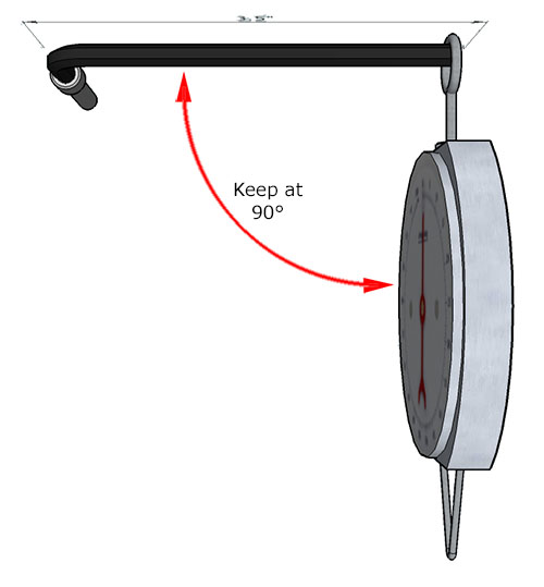 top view image of using a pull scale and allen wrench to calculate a known torque on a screw