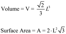 image of formula for the volume and surface area for a octahedron
