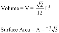 image of formula for the volume and surface area for a tetrahedron